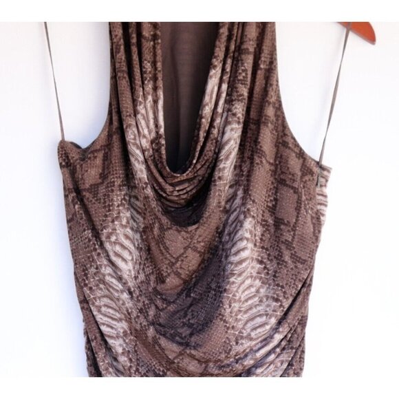 Michael Kors Women's Medium Brown Midi Dress Snakeskin Scoop Neck Stretch Sheath - Picture 4 of 11